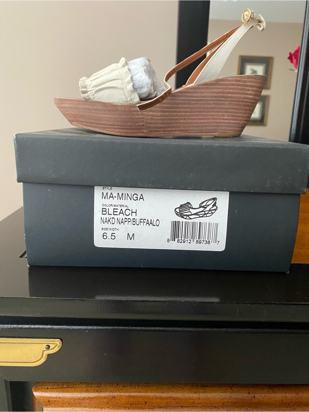 BCBG Cream Wedge Sandal with Wood-Effect Platform